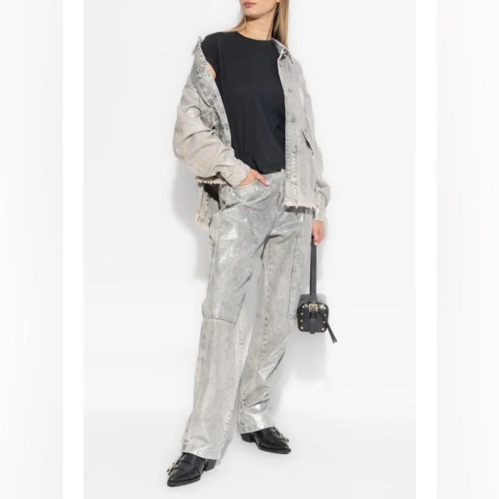 All Saints mia met Talia cargo Jean pants  metallic silver cyber chic Coachella